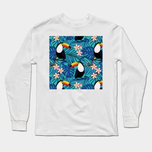 Toucans in Blue Jungle Long Sleeve T-Shirt